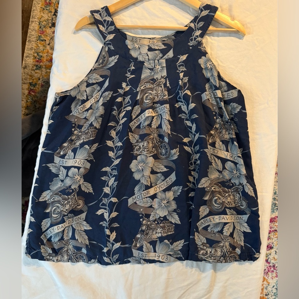 Harley-Davidson Women's Blue Floral Tank Top